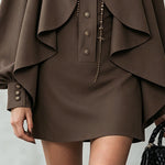 Chocolate high-neck mini dress with cape-style paneling