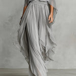 Grey off-shoulder flowy camisole and trousers chiffon set