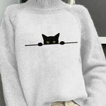 Baumwollpullover mit schauender schwarzer Katze
