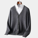 100% Merino Wool V Neck Knitwear Cardigan Sweater - Cross & Crown