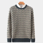 100% Wool Geometric Crew Neck Pullover Sweater - Cross & Crown