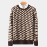 100% Wool Geometric Crew Neck Pullover Sweater - Cross & Crown
