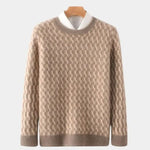 100% Wool Geometric Crew Neck Pullover Sweater - Cross & Crown