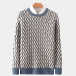 100% Wool Geometric Crew Neck Pullover Sweater - Cross & Crown