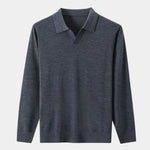 100% Wool Knit V Neck Turndown Polo Pullover - Cross & Crown