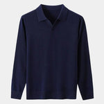100% Wool Knit V Neck Turndown Polo Pullover - Cross & Crown
