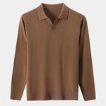 100% Wool Knit V Neck Turndown Polo Pullover - Cross & Crown