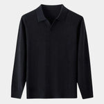 100% Wool Knit V Neck Turndown Polo Pullover - Cross & Crown