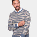 100% Wool Geometric Crew Neck Pullover Sweater - Cross & Crown