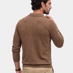 100% Wool Knit V Neck Turndown Polo Pullover - Cross & Crown
