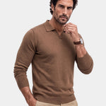 100% Wool Knit V Neck Turndown Polo Pullover - Cross & Crown