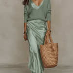 Effortless Ivory Knit & Satin Midi Ensemble
