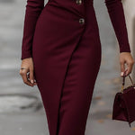 Eva | Burgundy Wrap-Style Buttoned Midi Dress