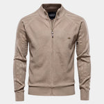 Knit Zipper Jacquard Solid Color Cardigan Sweater - Cross & Crown