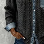 Long-Sleeve Shirt with Denim Patchwork