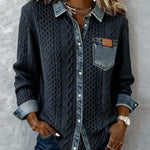 Long-Sleeve Shirt with Denim Patchwork
