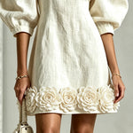 Blanche | Floral-Hem Puff-Sleeve Mini Dress
