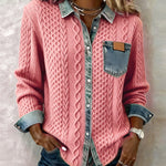 Long-Sleeve Shirt with Denim Patchwork