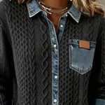 Long-Sleeve Shirt with Denim Patchwork
