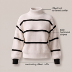 SERELLE STAND COLLAR STRIPED SWEATER