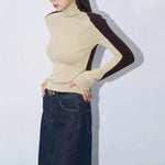 Blair | Contrast Sleeve Mock Neck Top