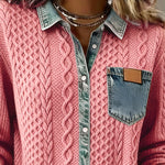 Long-Sleeve Shirt with Denim Patchwork