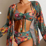 Avenela® | 3-piece Bikini With Flowers and Robe