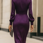 Clara | Deep Plum Satin Wrap Midi Dress
