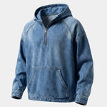 Artisan Denim Smock Quarter Zip Hooded Jacket - Cross & Crown