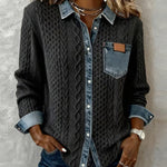 Long-Sleeve Shirt with Denim Patchwork