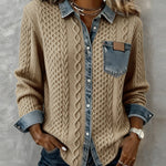 Long-Sleeve Shirt with Denim Patchwork