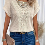 Ariana - Top with Round Neck and Lace Trim