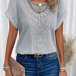 Ariana - Top with Round Neck and Lace Trim