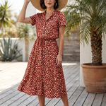 Belladonna | Printed Button Front Belted Midi Dress