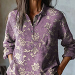 LILA FLORAL EMBROIDERED LINEN SHIRT