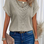 Ariana - Top with Round Neck and Lace Trim