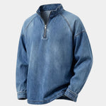 Stonewash Denim Quarter Zip Jacket - Cross & Crown