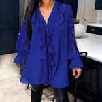 Loose Solid Color Blouses with Ruffles