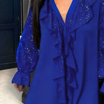Loose Solid Color Blouses with Ruffles