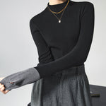 Isla | Contrast-Cuff Mock Neck Sweater