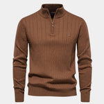 Cotton Knit Vertical Stripes Quarter-Zip Sweater - Cross & Crown