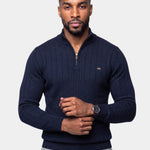 Cotton Knit Vertical Stripes Quarter-Zip Sweater - Cross & Crown