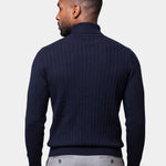 Cotton Knit Vertical Stripes Quarter-Zip Sweater - Cross & Crown