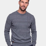 Cotton Knitted Stripped Crew Neck Pullover Sweater - Cross & Crown