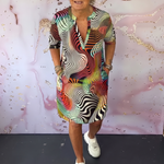 LUNABELLE COLOURFUL V-NECK DRESS