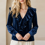 VELOURA V-NECK RUFFLE BLOUSE