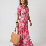 Ione | Short Sleeve V Neck Floral Midi Dress