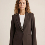 Korean Fashion Blazer – Tailored Dark Cocoa Brown Slim Fit Jacket