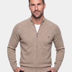 Knit Zipper Jacquard Solid Color Cardigan Sweater - Cross & Crown