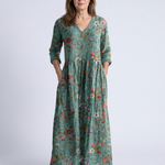 Marina | Floral V Neck Three Quarter Sleeve Maxi Dress